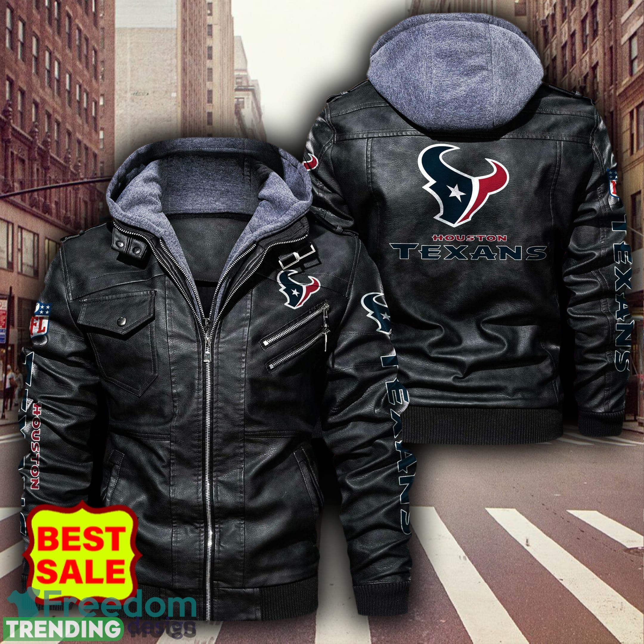 NFL Houston Texans Fans Logo Black And Brown Leather Jacket Men And Women - NFL Houston Texans Leather Jacket_1 NFL Houston Texans Fans Logo Black And Brown Leather Jacket Men And Women - NFL Houston Texans Leather Jacket_1