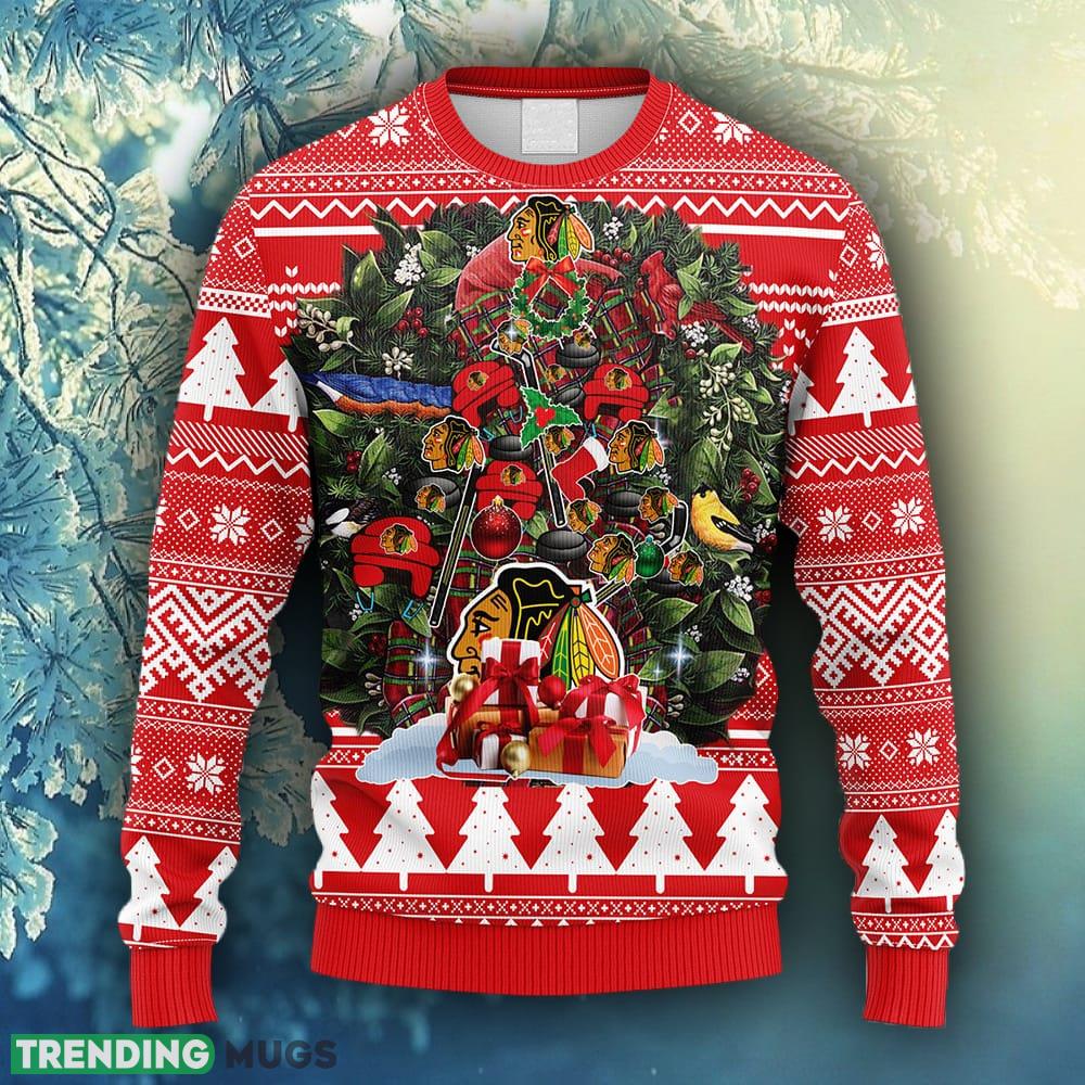 NHL Logo Chicago Blackhawks Tree Ball Christmas Red Ugly Sweater For Men Women - NHL Chicago Blackhawks Tree Ball Christmas Red Ugly Sweater_1 NHL Logo Chicago Blackhawks Tree Ball Christmas Red Ugly Sweater For Men Women - NHL Chicago Blackhawks Tree Ball Christmas Red Ugly Sweater_1