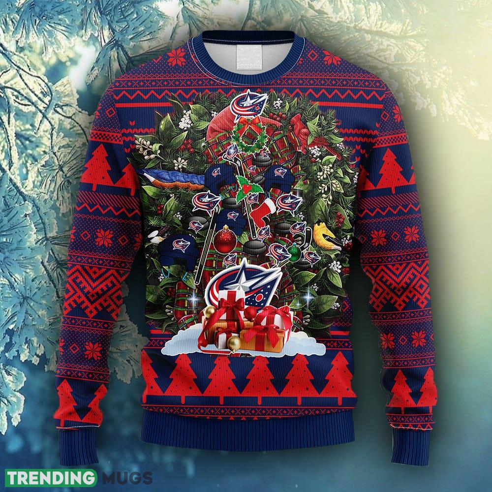 NHL Logo Columbus Blue Jackets Tree Ugly Christmas Fleece Sweater For Men Women - NHL Columbus Blue Jackets Tree Ugly Christmas Fleece Sweater_1 NHL Logo Columbus Blue Jackets Tree Ugly Christmas Fleece Sweater For Men Women - NHL Columbus Blue Jackets Tree Ugly Christmas Fleece Sweater_1