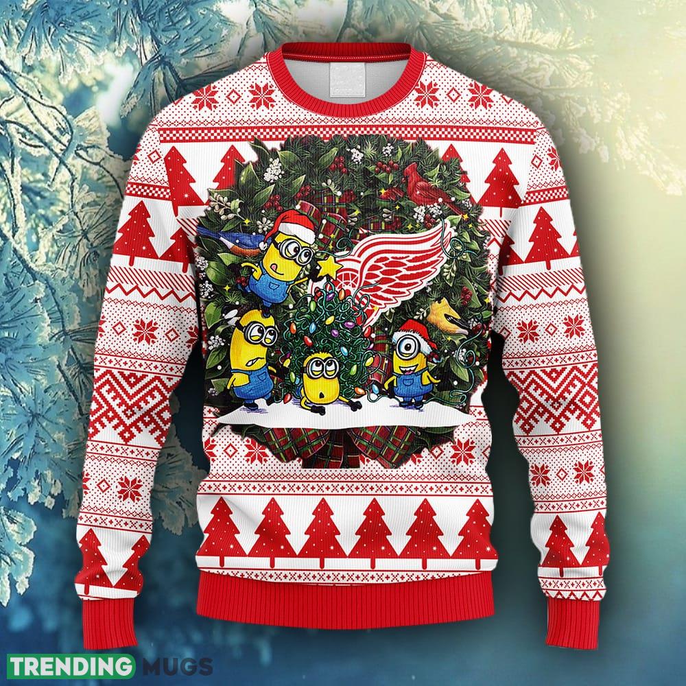 NHL Logo Detroit Red Wings Minion Christmas Ugly Sweater For Men Women - NHL Detroit Red Wings Minion Christmas Ugly Sweater_1 NHL Logo Detroit Red Wings Minion Christmas Ugly Sweater For Men Women - NHL Detroit Red Wings Minion Christmas Ugly Sweater_1