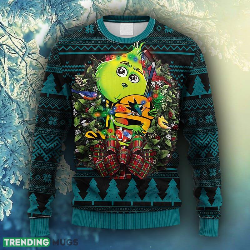 NHL Logo San Jose Sharks Grinch Hug Christmas Ugly Sweater For Men Women - NHL San Jose Sharks Grinch Hug Christmas Ugly Sweater_1 NHL Logo San Jose Sharks Grinch Hug Christmas Ugly Sweater For Men Women - NHL San Jose Sharks Grinch Hug Christmas Ugly Sweater_1