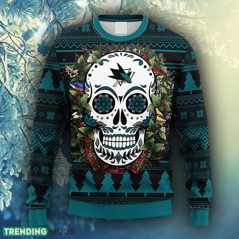 NHL Logo San Jose Sharks Skull Flower Ugly Christmas Ugly Sweater For Men Women - NHL San Jose Sharks Skull Flower Ugly Christmas Ugly Sweater_1 NHL Logo San Jose Sharks Skull Flower Ugly Christmas Ugly Sweater For Men Women - NHL San Jose Sharks Skull Flower Ugly Christmas Ugly Sweater_1