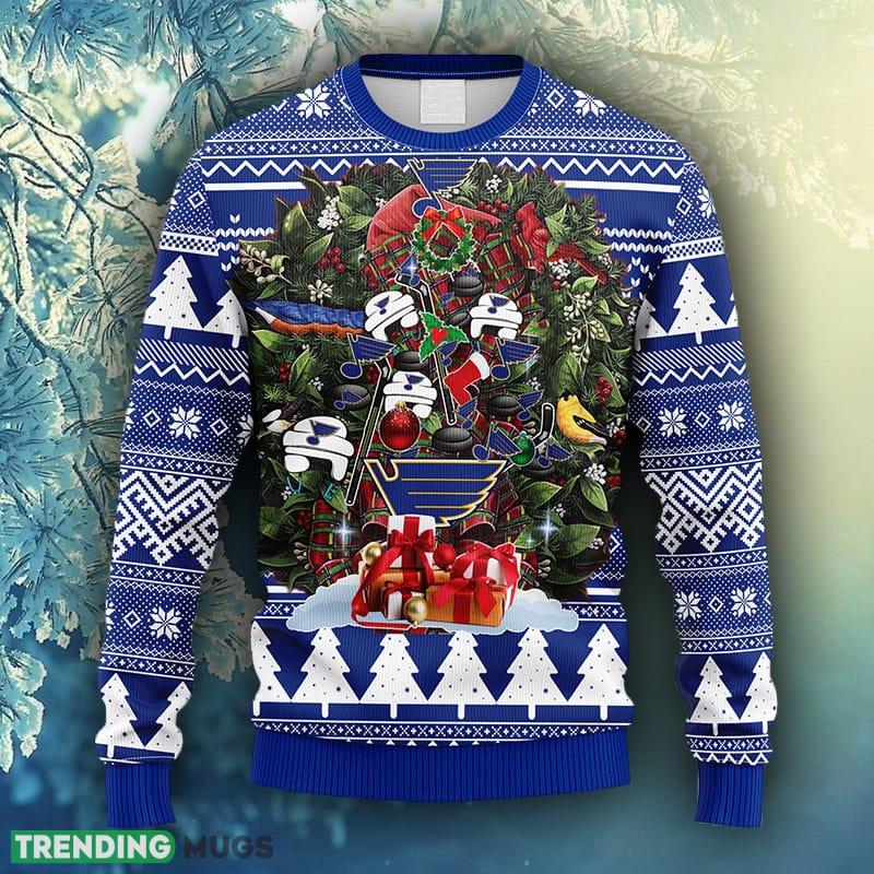 NHL Logo St. Louis Blues Tree Ugly Christmas Fleece Sweater For Men Women - NHL St. Louis Blues Tree Ugly Christmas Fleece Sweater_1 NHL Logo St. Louis Blues Tree Ugly Christmas Fleece Sweater For Men Women - NHL St. Louis Blues Tree Ugly Christmas Fleece Sweater_1