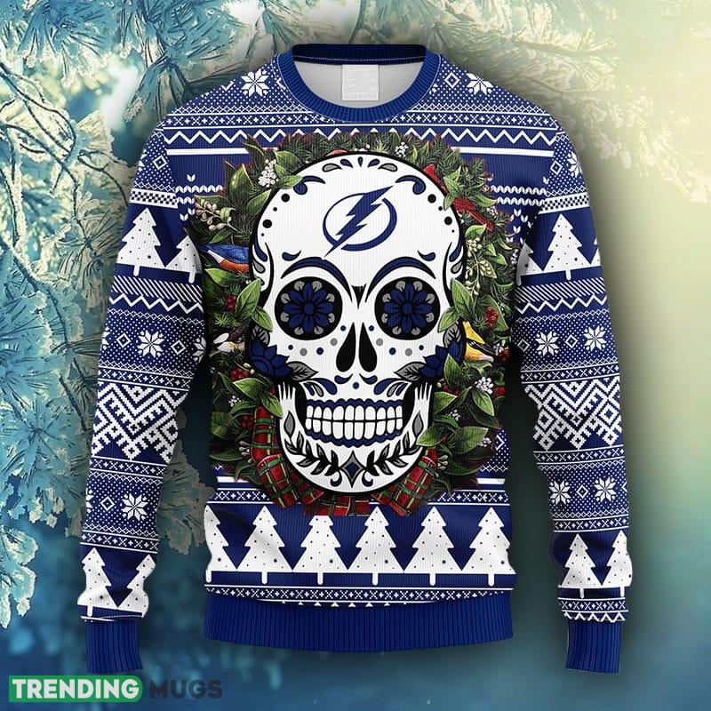 NHL Logo Tampa Bay Lightning Skull Flower Ugly Christmas Ugly Sweater For Men Women - NHL Tampa Bay Lightning Skull Flower Ugly Christmas Ugly Sweater_1 NHL Logo Tampa Bay Lightning Skull Flower Ugly Christmas Ugly Sweater For Men Women - NHL Tampa Bay Lightning Skull Flower Ugly Christmas Ugly Sweater_1