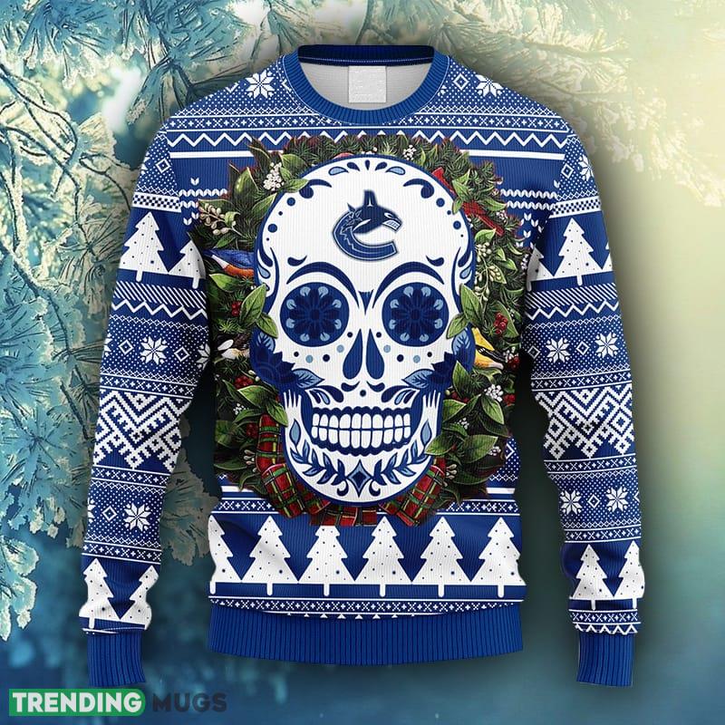 NHL Logo Vancouver Canucks Skull Flower Ugly Christmas Ugly Sweater For Men Women - NHL Vancouver Canucks Skull Flower Ugly Christmas Ugly Sweater_1 NHL Logo Vancouver Canucks Skull Flower Ugly Christmas Ugly Sweater For Men Women - NHL Vancouver Canucks Skull Flower Ugly Christmas Ugly Sweater_1