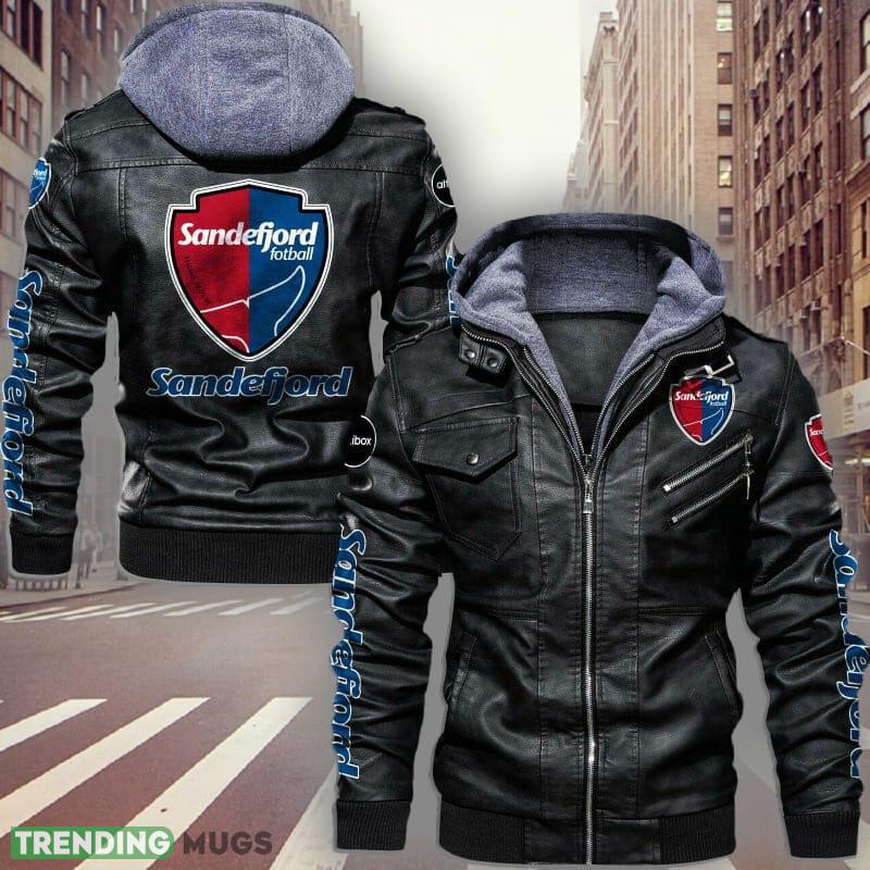 Norway Sandefjord Fotball Big Logo Brown And Black Leather Jacket Men Women - Norway Sandefjord Fotball Leather Jacket_1 Norway Sandefjord Fotball Big Logo Brown And Black Leather Jacket Men Women - Norway Sandefjord Fotball Leather Jacket_1