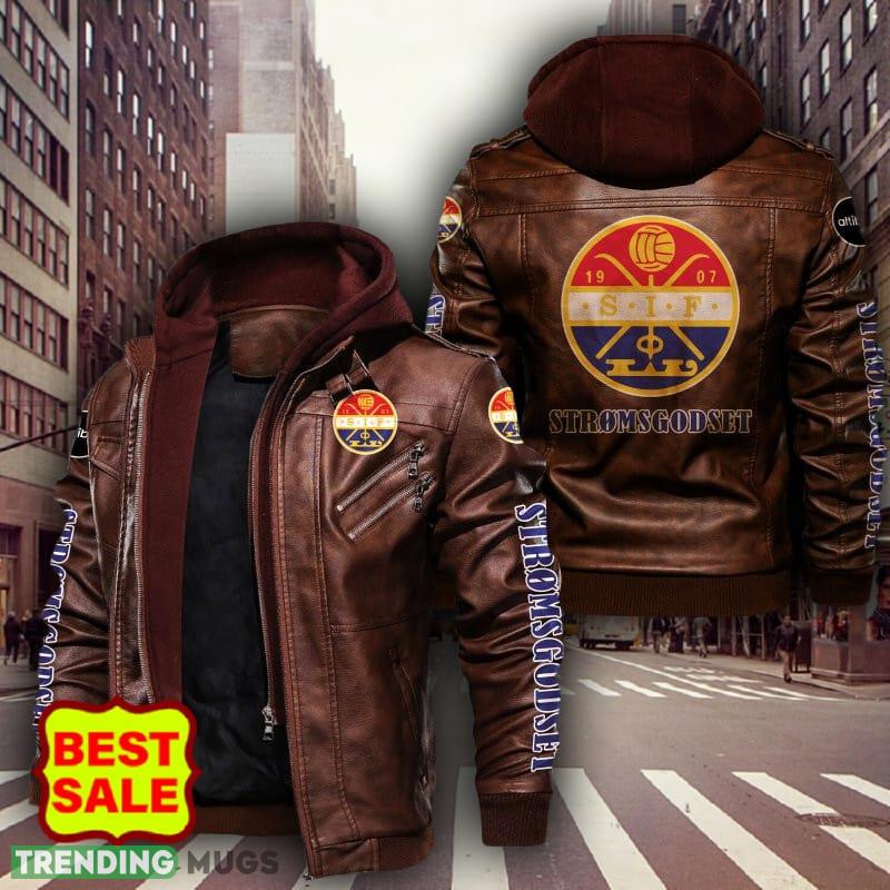 Norway Strømsgodset Toppfotball Logo Brown And Black Leather Jacket For Fans 2D Leather Jacket Norway Strømsgodset Toppfotball Logo Brown And Black Leather Jacket For Fans 2D Leather Jacket