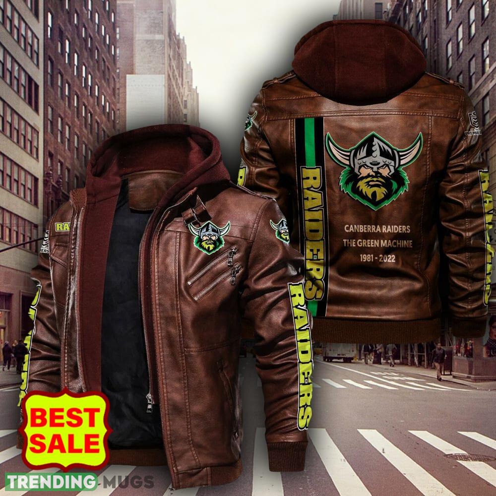 NRL Canberra Raiders Style 3 Big Logo Black Brown Leather Jacket For Fans 2D Leather Jacket NRL Canberra Raiders Style 3 Big Logo Black Brown Leather Jacket For Fans 2D Leather Jacket
