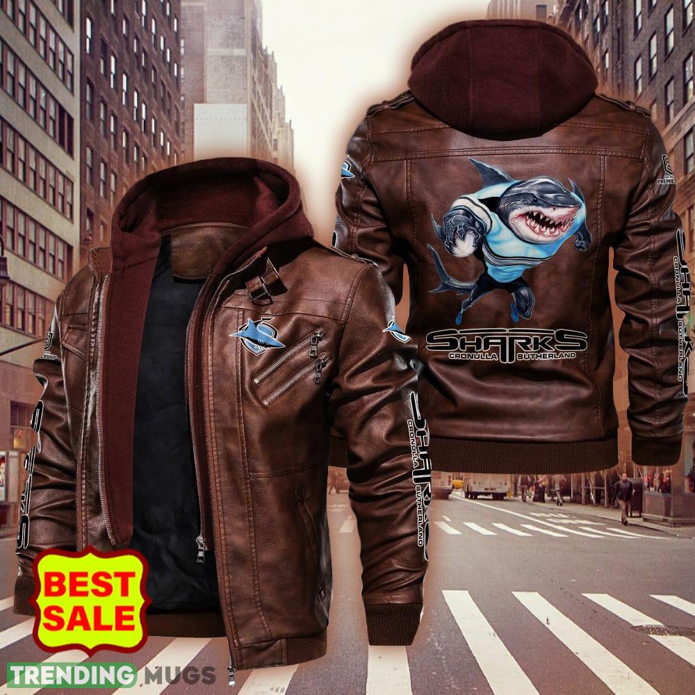 NRL Cronulla Sharks Fans Style 8 Logo Black And Brown Leather Jacket Men And Women 2D Leather Jacket NRL Cronulla Sharks Fans Style 8 Logo Black And Brown Leather Jacket Men And Women 2D Leather Jacket