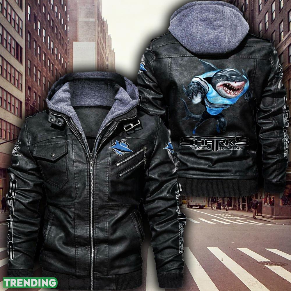 NRL Cronulla Sharks Fans Style 8 Logo Black And Brown Leather Jacket Men And Women - NRL Cronulla Sharks Leather Jacket_1 NRL Cronulla Sharks Fans Style 8 Logo Black And Brown Leather Jacket Men And Women - NRL Cronulla Sharks Leather Jacket_1