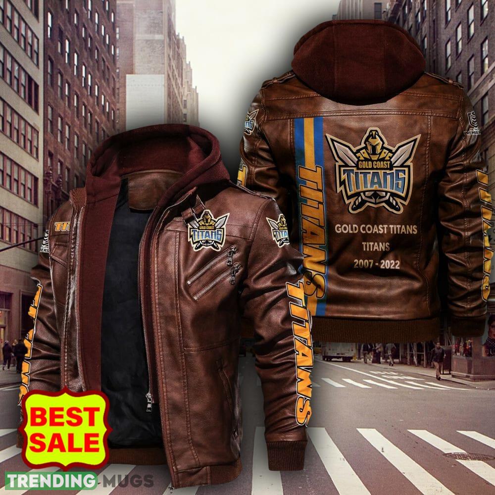 NRL Gold Coast Titans Design 5 Logo Black And Brown Leather Jacket For Fans 2D Leather Jacket NRL Gold Coast Titans Design 5 Logo Black And Brown Leather Jacket For Fans 2D Leather Jacket