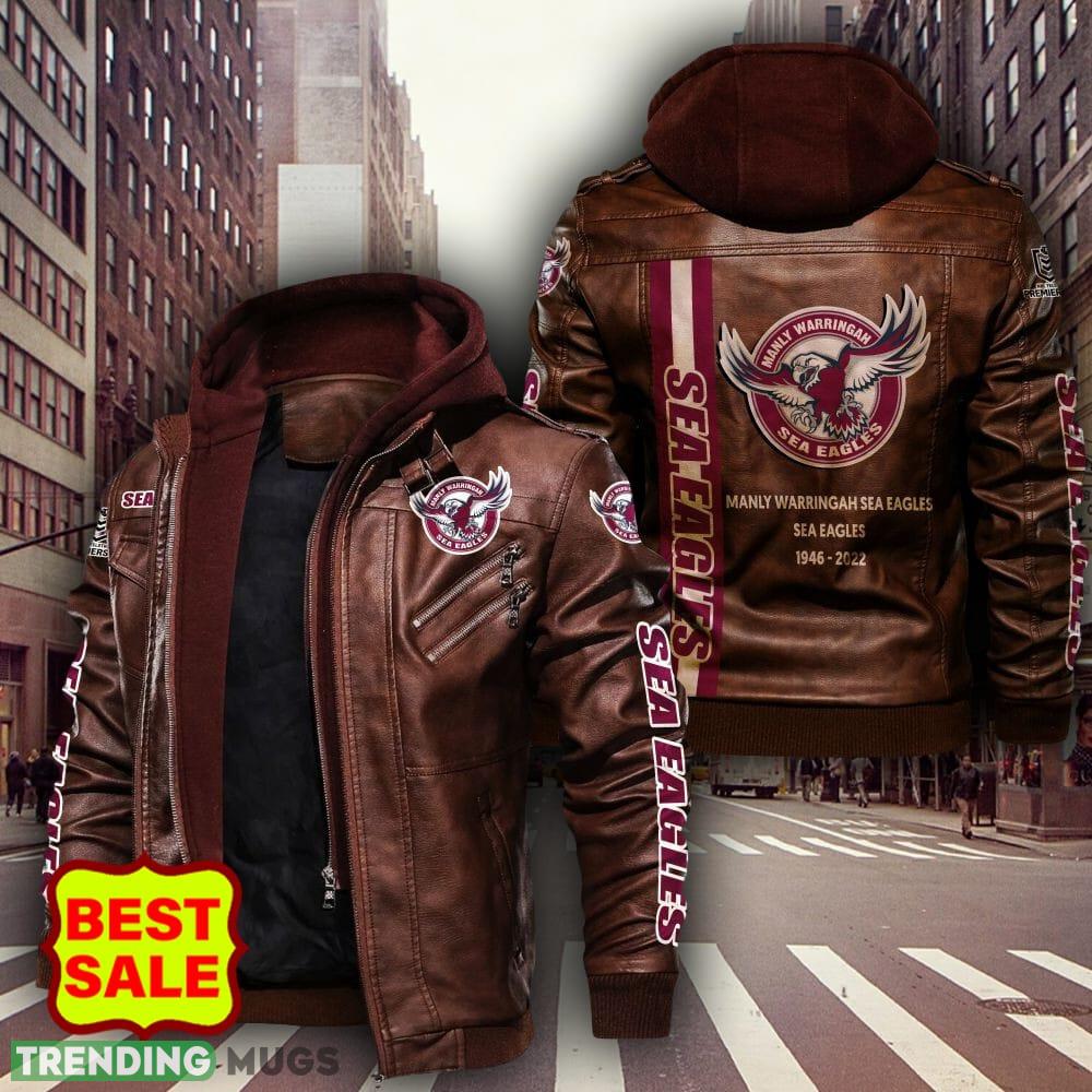 NRL Manly Warringah Sea Eagles Design 4 Logo Black And Brown Leather Jacket For Fans 2D Leather Jacket NRL Manly Warringah Sea Eagles Design 4 Logo Black And Brown Leather Jacket For Fans 2D Leather Jacket