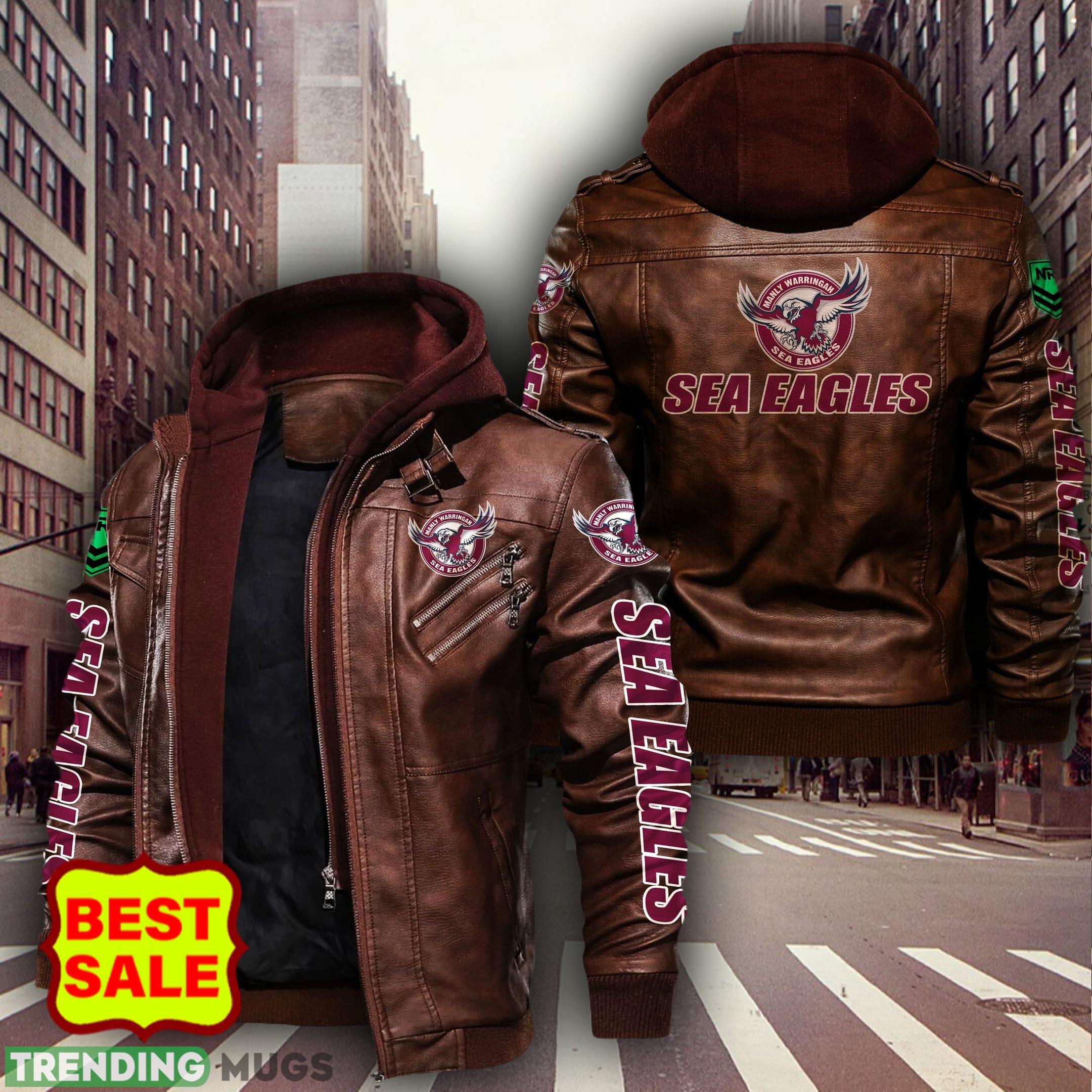NRL Manly Warringah Sea Eagles Logo 6 Black Brown Leather Jacket For Fans 2D Leather Jacket NRL Manly Warringah Sea Eagles Logo 6 Black Brown Leather Jacket For Fans 2D Leather Jacket