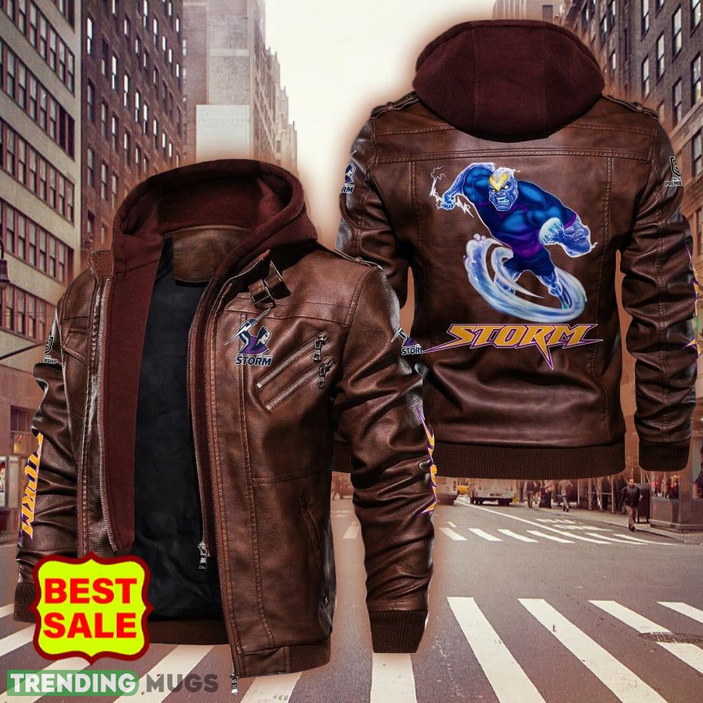 NRL Melbourne Storm Logo 8 Black Brown Leather Jacket For Fans 2D Leather Jacket NRL Melbourne Storm Logo 8 Black Brown Leather Jacket For Fans 2D Leather Jacket