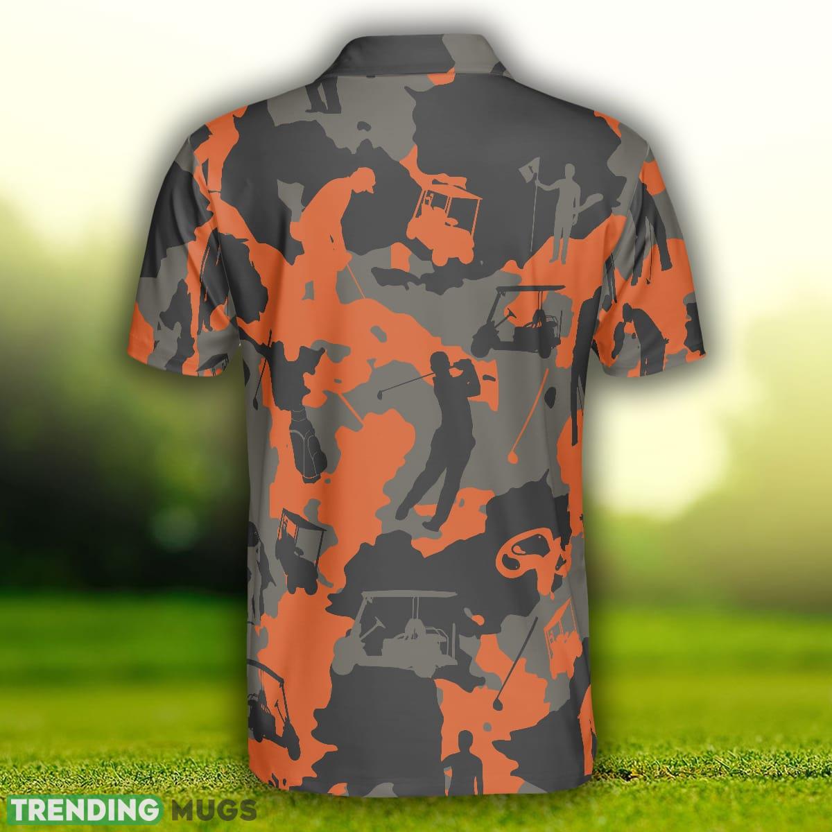 Orange Camouflage Golf, Golfer Silhouette Pattern, Camo Golf Shirt Polo Shirt Polo Shirt Orange Camouflage Golf, Golfer Silhouette Pattern, Camo Golf Shirt Polo Shirt Polo Shirt