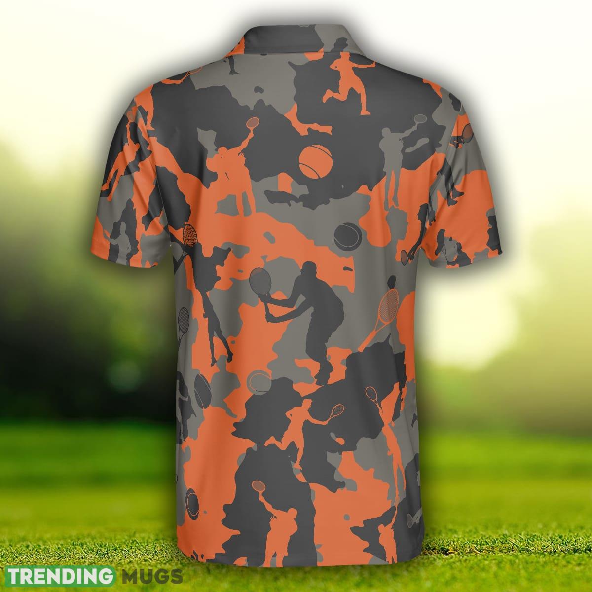 Orange Camouflage Tennis, Tennis Player Silhouette Pattern, Camo Golf Shirt Polo Shirt Polo Shirt Orange Camouflage Tennis, Tennis Player Silhouette Pattern, Camo Golf Shirt Polo Shirt Polo Shirt