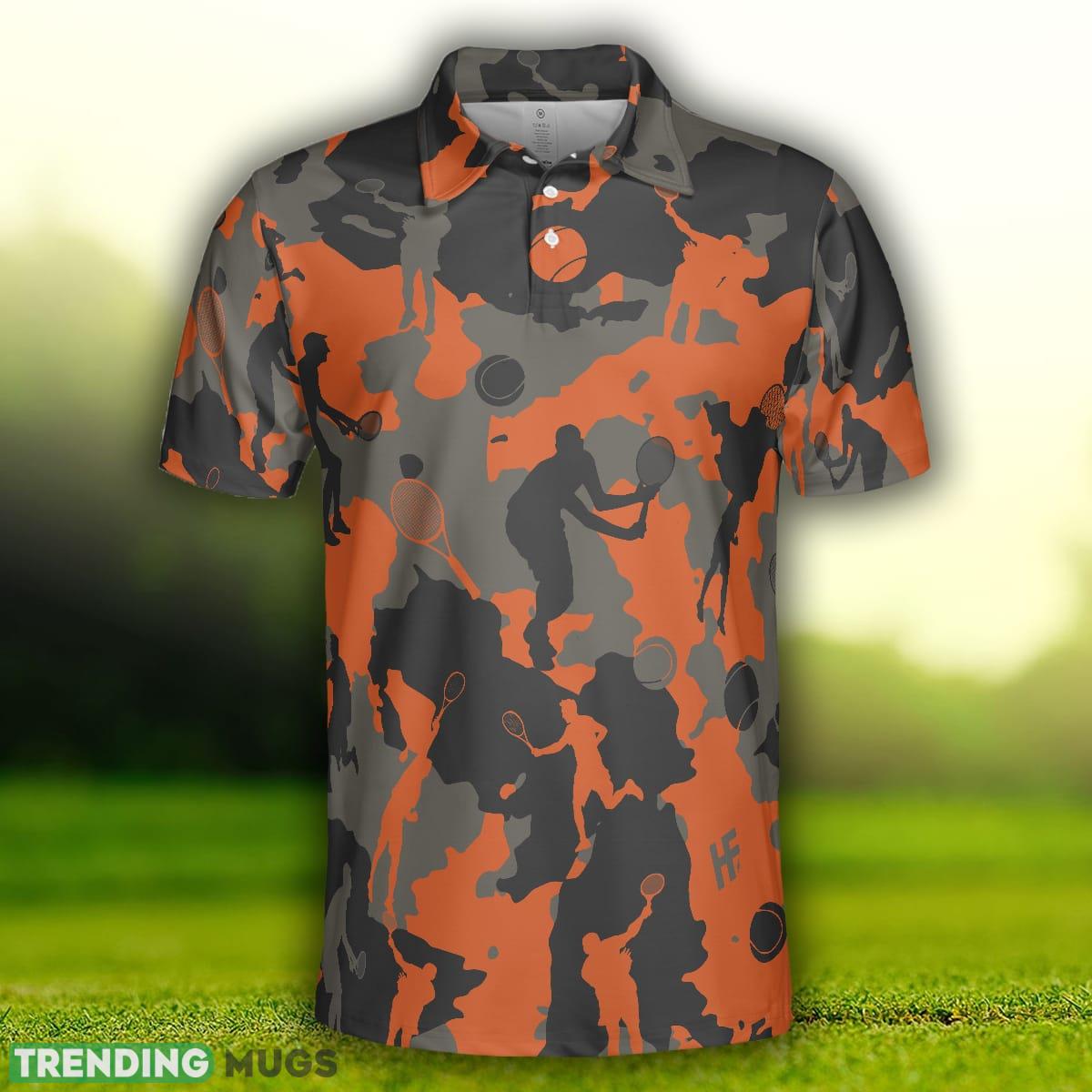 Orange Camouflage Tennis, Tennis Player Silhouette Pattern, Camo Golf Shirt Polo Shirt Polo Shirt Orange Camouflage Tennis, Tennis Player Silhouette Pattern, Camo Golf Shirt Polo Shirt Polo Shirt