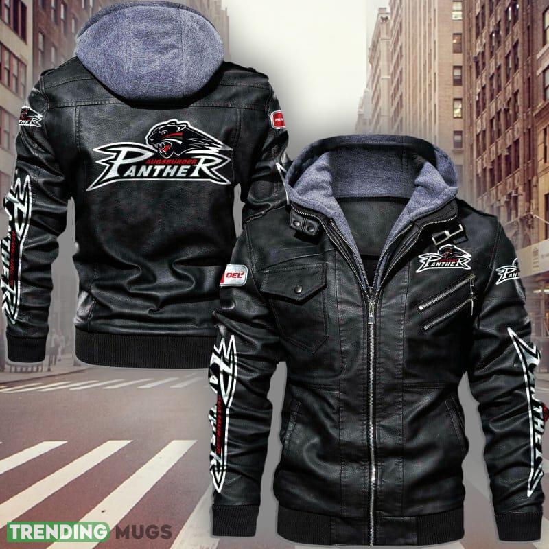 Penny DEL Augsburger Panther Big Logo Brown And Black Leather Jacket Men Women - Penny DEL Augsburger Panther Leather Jacket_1 Penny DEL Augsburger Panther Big Logo Brown And Black Leather Jacket Men Women - Penny DEL Augsburger Panther Leather Jacket_1