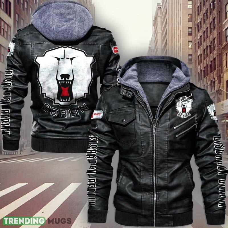 Penny DEL Eisbaren Berlin Big Logo Brown And Black Leather Jacket Men Women - Penny DEL Eisbaren Berlin Leather Jacket_1