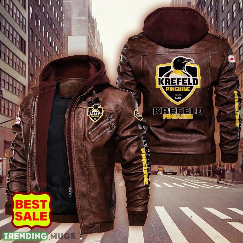 Penny DEL Krefeld Pinguine Big Logo Brown And Black Leather Jacket Men Women 2D Leather Jacket Penny DEL Krefeld Pinguine Big Logo Brown And Black Leather Jacket Men Women 2D Leather Jacket
