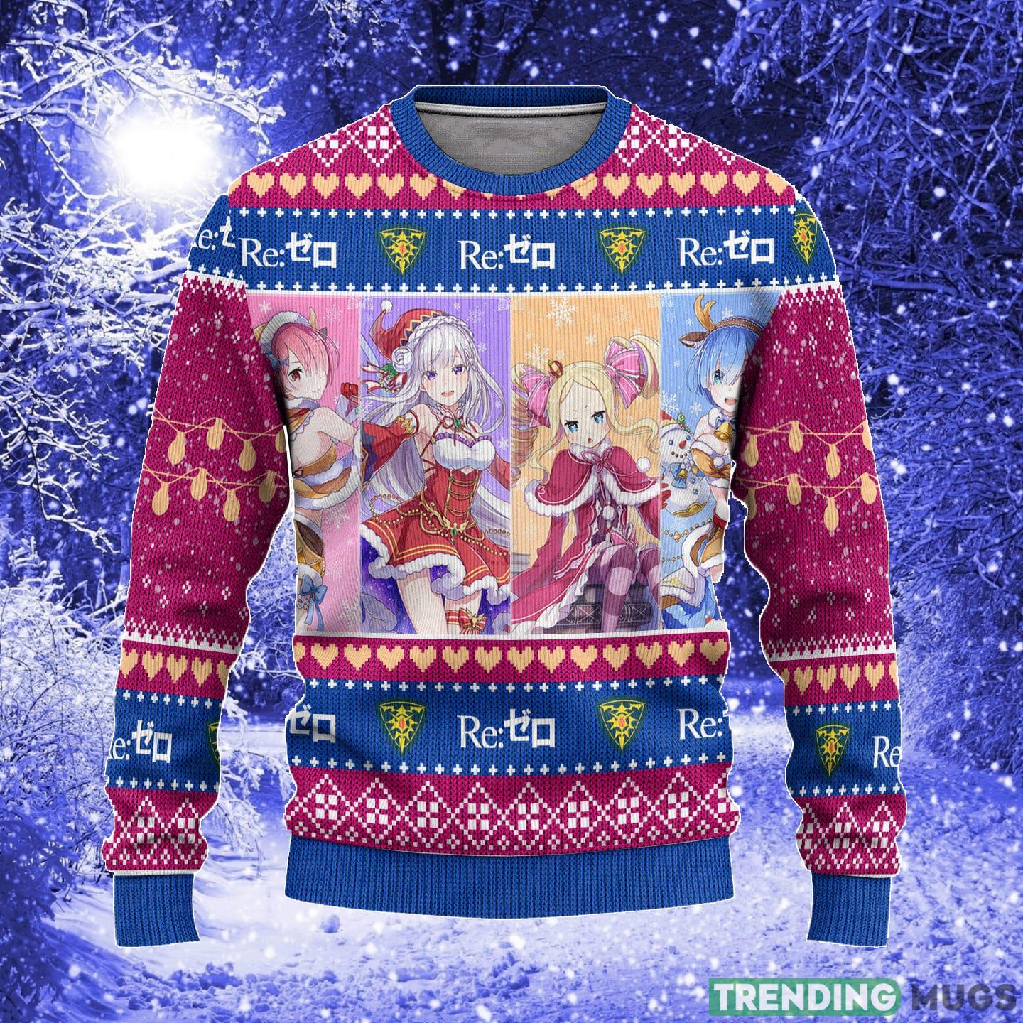 Re Zero Anime Custom Characters Xmas Women Mens Ugly Christmas Sweater - Re Zero Anime Ugly Christmas Sweater Custom Characters Xmas Gift_1 Re Zero Anime Custom Characters Xmas Women Mens Ugly Christmas Sweater - Re Zero Anime Ugly Christmas Sweater Custom Characters Xmas Gift_1