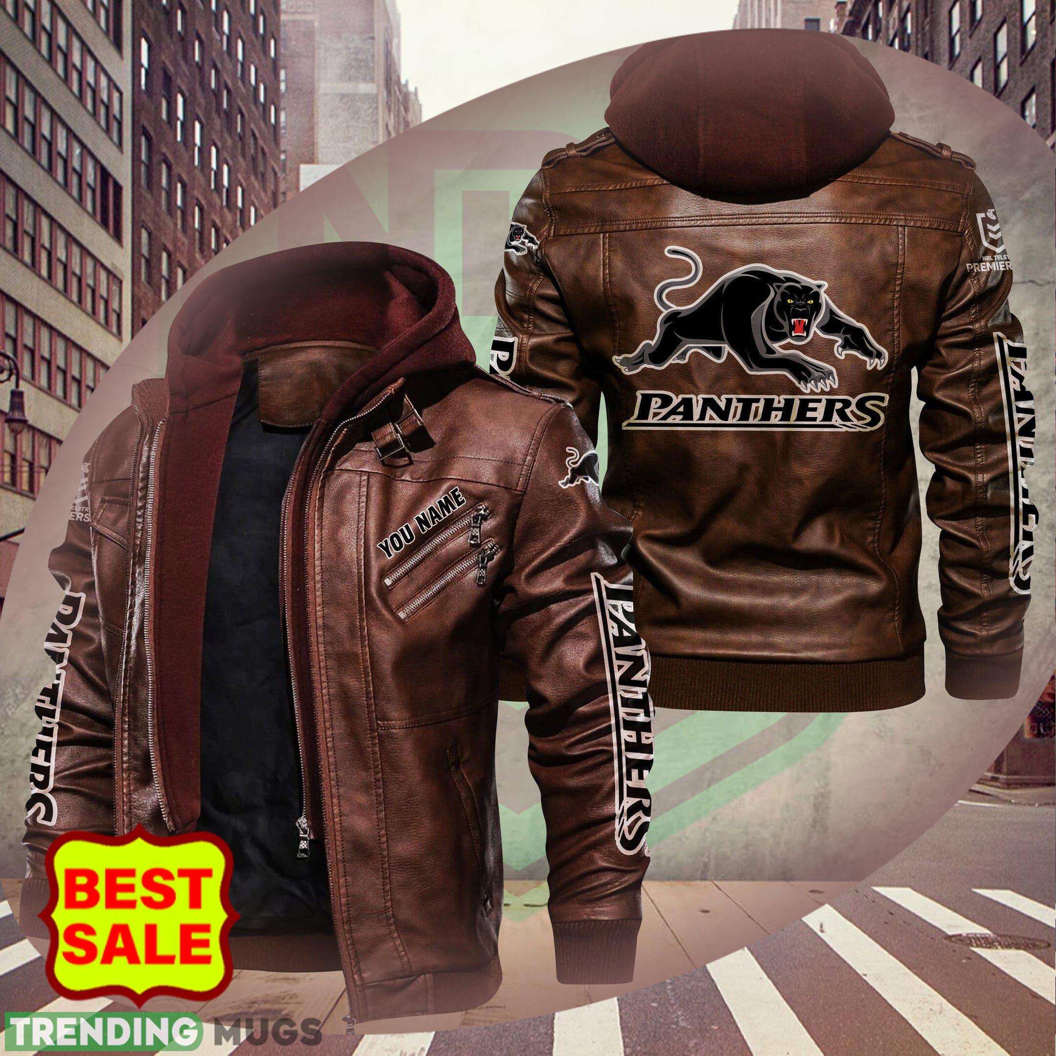 Rugby League NRL Penrith Panthers Style 8 Big Logo Black Brown Leather Jacket For Fans 2D Leather Jacket Rugby League NRL Penrith Panthers Style 8 Big Logo Black Brown Leather Jacket For Fans 2D Leather Jacket