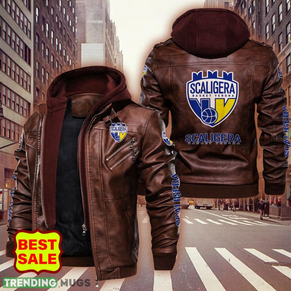 Scaligera Basket Verona Big Logo Brown And Black Leather Jacket Men Women 2D Leather Jacket Scaligera Basket Verona Big Logo Brown And Black Leather Jacket Men Women 2D Leather Jacket