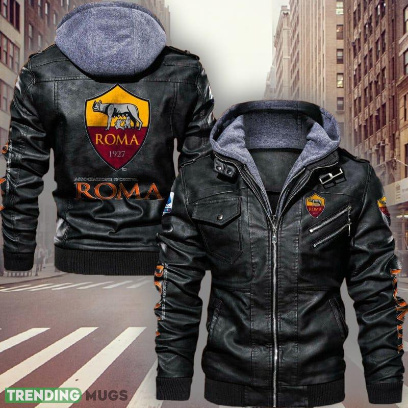 Serie A AS Roma Fans Black Brown Logo Leather Jacket For Men And Women - Serie A AS Roma Leather Jacket_1 Serie A AS Roma Fans Black Brown Logo Leather Jacket For Men And Women - Serie A AS Roma Leather Jacket_1