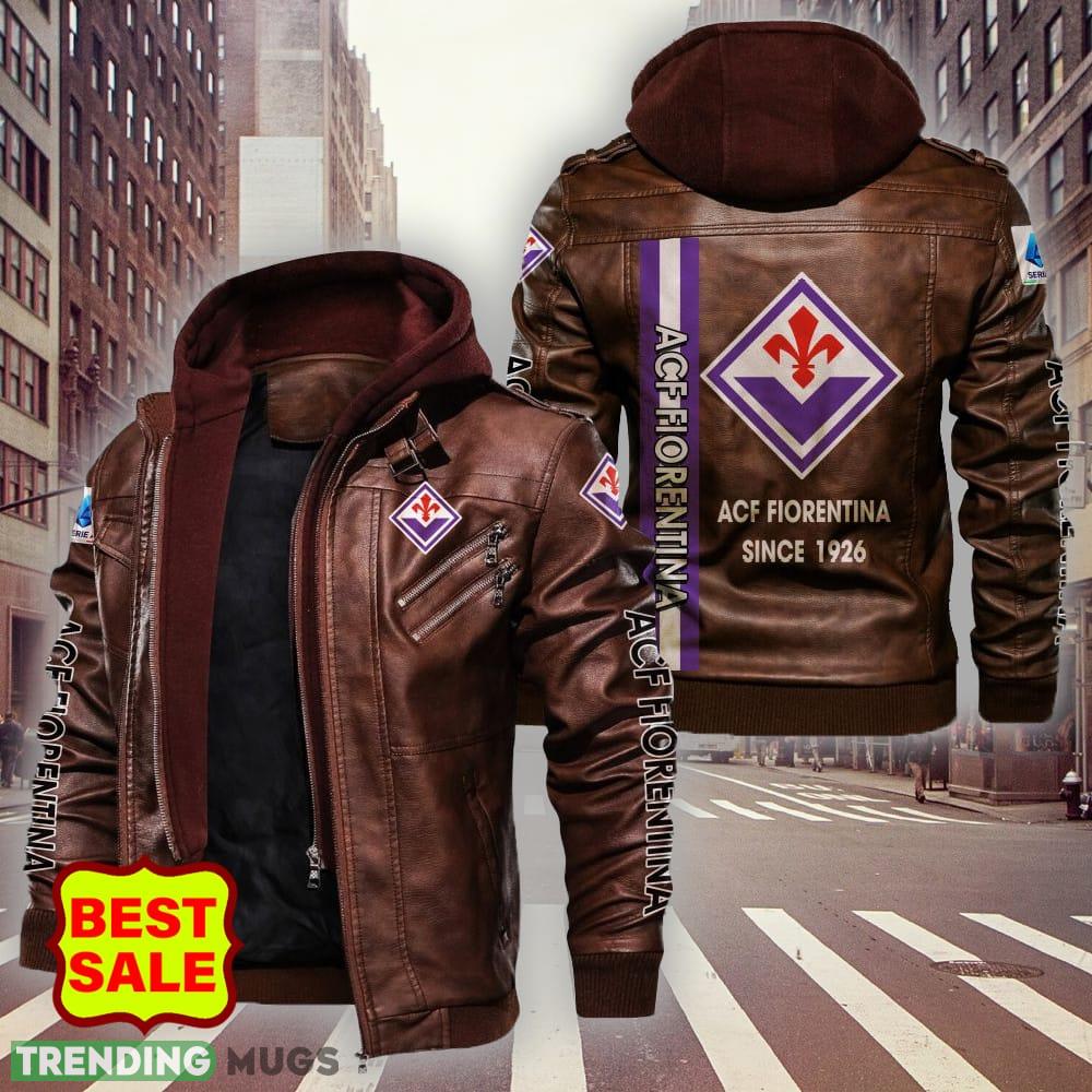 Serie A Serie B ACF Fiorentina Logo Brown And Black Leather Jacket For Men And Women 2D Leather Jacket Serie A Serie B ACF Fiorentina Logo Brown And Black Leather Jacket For Men And Women 2D Leather Jacket