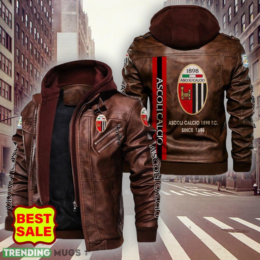 Serie A Serie B Ascoli Calcio 1898 Logo Brown And Black Leather Jacket For Men And Women 2D Leather Jacket Serie A Serie B Ascoli Calcio 1898 Logo Brown And Black Leather Jacket For Men And Women 2D Leather Jacket