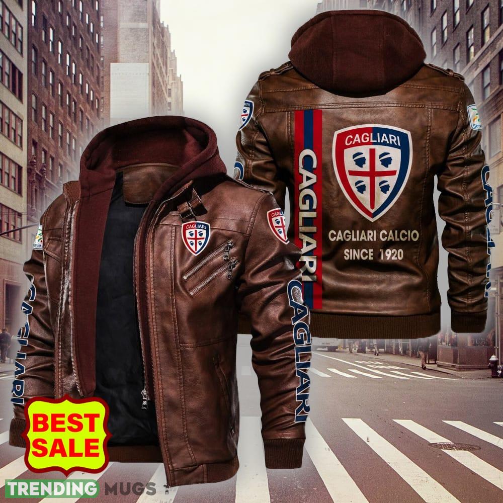 Serie A Serie B Cagliari Calcio Logo Brown And Black Leather Jacket For Men And Women 2D Leather Jacket Serie A Serie B Cagliari Calcio Logo Brown And Black Leather Jacket For Men And Women 2D Leather Jacket
