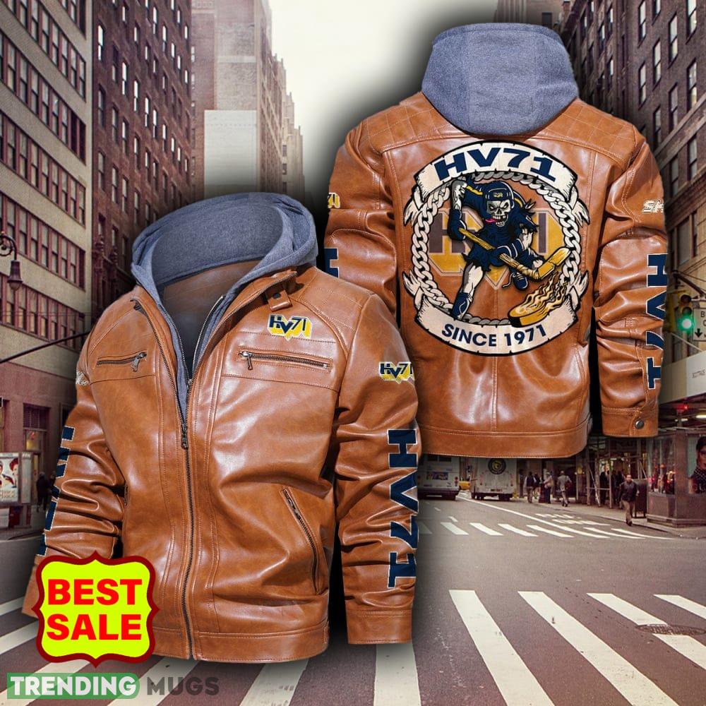 SHL Hockey Teams HV71 Fans Black Brown Logo Leather Jacket For Men And Women - SHL Hockey Teams HV71 Leather Jacket_1 SHL Hockey Teams HV71 Fans Black Brown Logo Leather Jacket For Men And Women - SHL Hockey Teams HV71 Leather Jacket_1