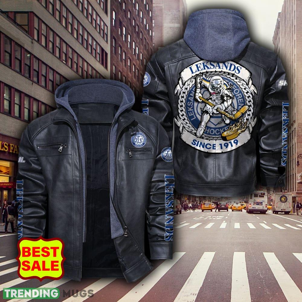 SHL Hockey Teams Leksands IF Logo Brown And Black Leather Jacket For Men And Women - SHL Hockey Teams Leksands IF Leather Jacket_1 SHL Hockey Teams Leksands IF Logo Brown And Black Leather Jacket For Men And Women - SHL Hockey Teams Leksands IF Leather Jacket_1