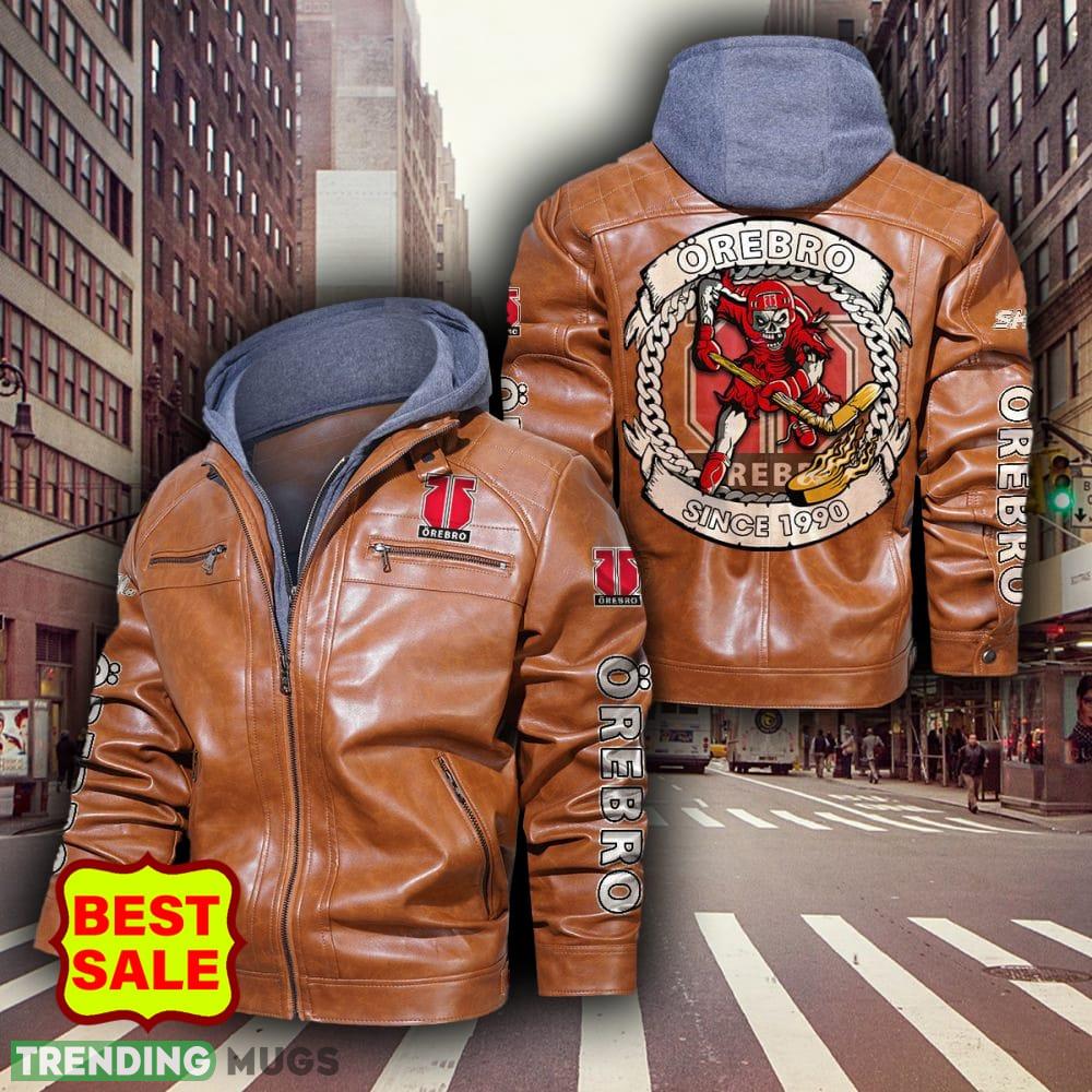 SHL Hockey Teams Orebro HK Logo Men Women Leather Jacket Black And Brown 2D Leather Jacket SHL Hockey Teams Orebro HK Logo Men Women Leather Jacket Black And Brown 2D Leather Jacket