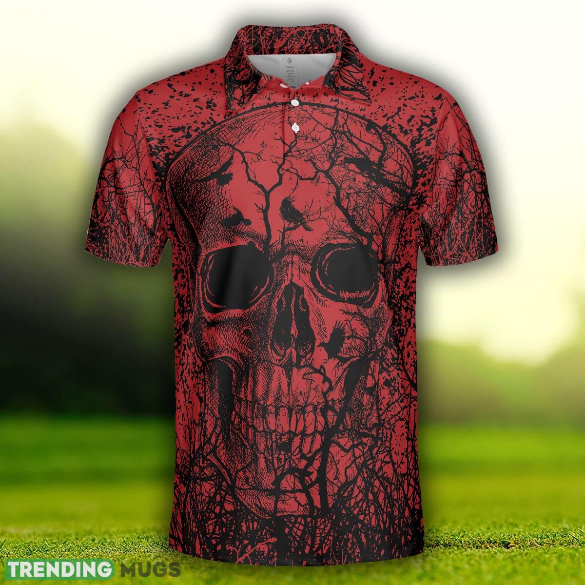 Skull Crow Black And Red Short Sleeve, Dark Forrest Skull Crow Shirt Polo Shirt Polo Shirt Skull Crow Black And Red Short Sleeve, Dark Forrest Skull Crow Shirt Polo Shirt Polo Shirt