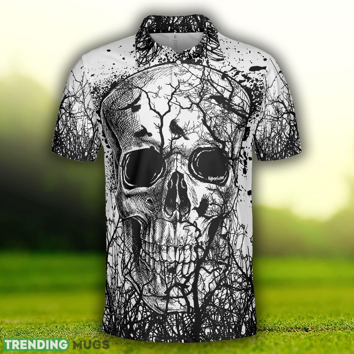 Skull Crow Black And White Short Sleeve, Dark Forrest Skull Crow Shirt Polo Shirt Polo Shirt Skull Crow Black And White Short Sleeve, Dark Forrest Skull Crow Shirt Polo Shirt Polo Shirt