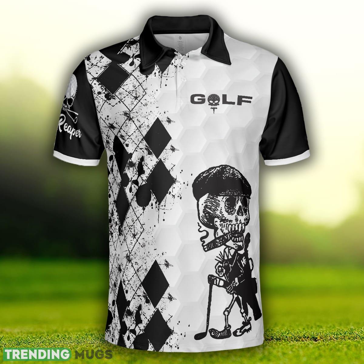 Skull Golf Reaper, Black And White Argyle Pattern, Best Golf Shirt Polo Shirt For Men And Women Polo Shirt Skull Golf Reaper, Black And White Argyle Pattern, Best Golf Shirt Polo Shirt For Men And Women Polo Shirt