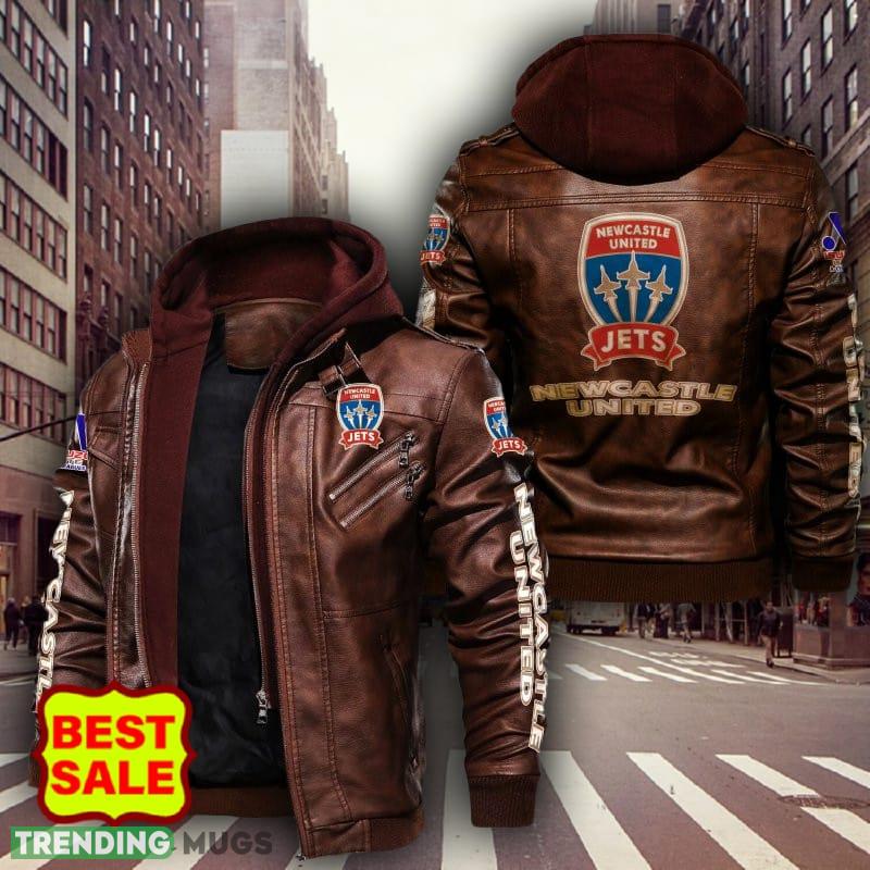 Soccer A League Newcastle Jets Design 5 Logo Black And Brown Leather Jacket For Fans 2D Leather Jacket Soccer A League Newcastle Jets Design 5 Logo Black And Brown Leather Jacket For Fans 2D Leather Jacket