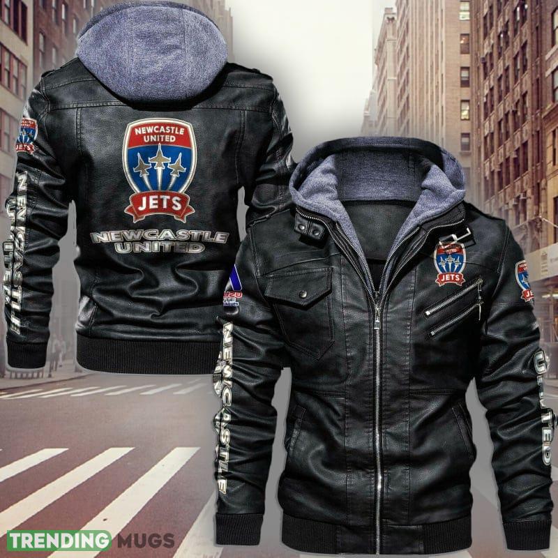 Soccer A League Newcastle Jets Design 5 Logo Black And Brown Leather Jacket For Fans - Soccer A League Newcastle Jets Leather Jacket_1 Soccer A League Newcastle Jets Design 5 Logo Black And Brown Leather Jacket For Fans - Soccer A League Newcastle Jets Leather Jacket_1