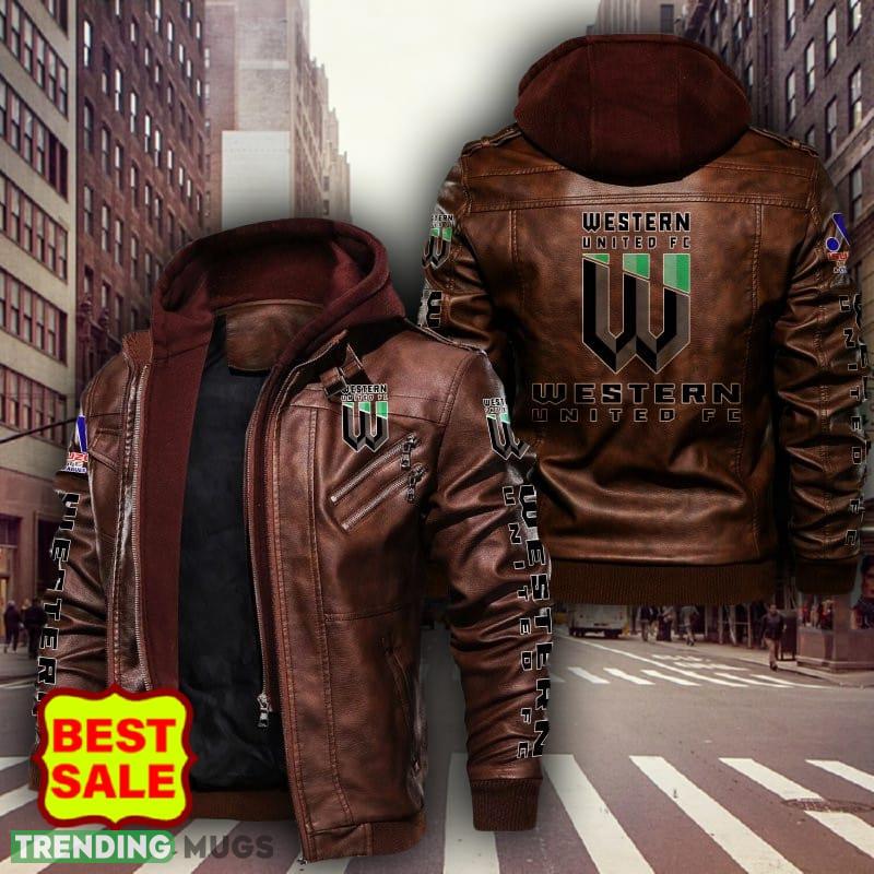 Soccer A League Western United FC Logo 3 Black Brown Leather Jacket For Fans 2D Leather Jacket Soccer A League Western United FC Logo 3 Black Brown Leather Jacket For Fans 2D Leather Jacket