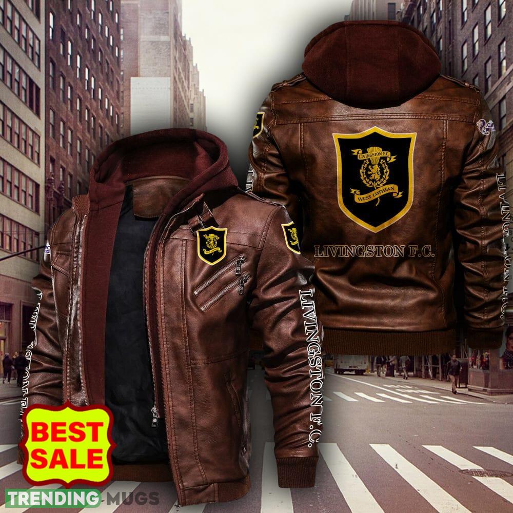 SPFL Livingston FC Design 4 Teams Logo Brown And Black Leather Jacket 2D Leather Jacket SPFL Livingston FC Design 4 Teams Logo Brown And Black Leather Jacket 2D Leather Jacket