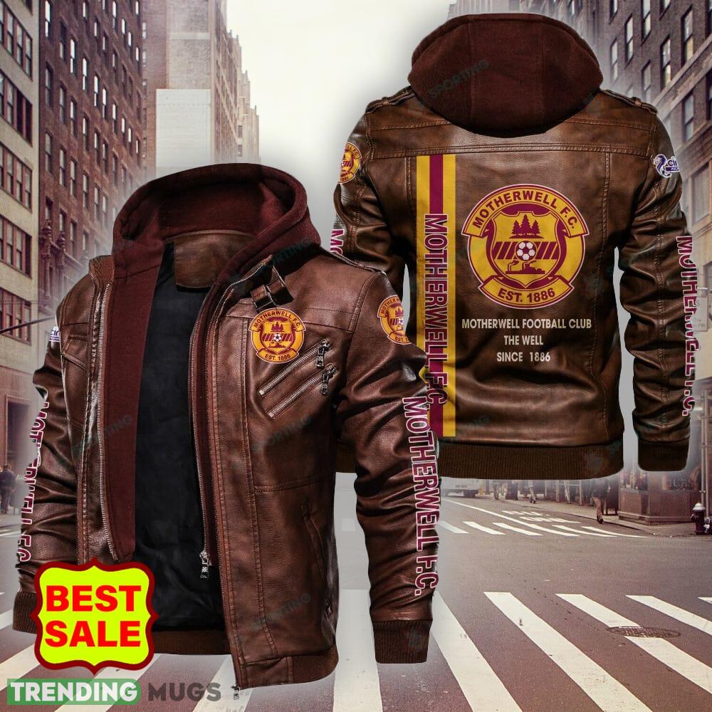 SPFL Motherwell FC Design 3 Teams Logo Brown And Black Leather Jacket 2D Leather Jacket SPFL Motherwell FC Design 3 Teams Logo Brown And Black Leather Jacket 2D Leather Jacket