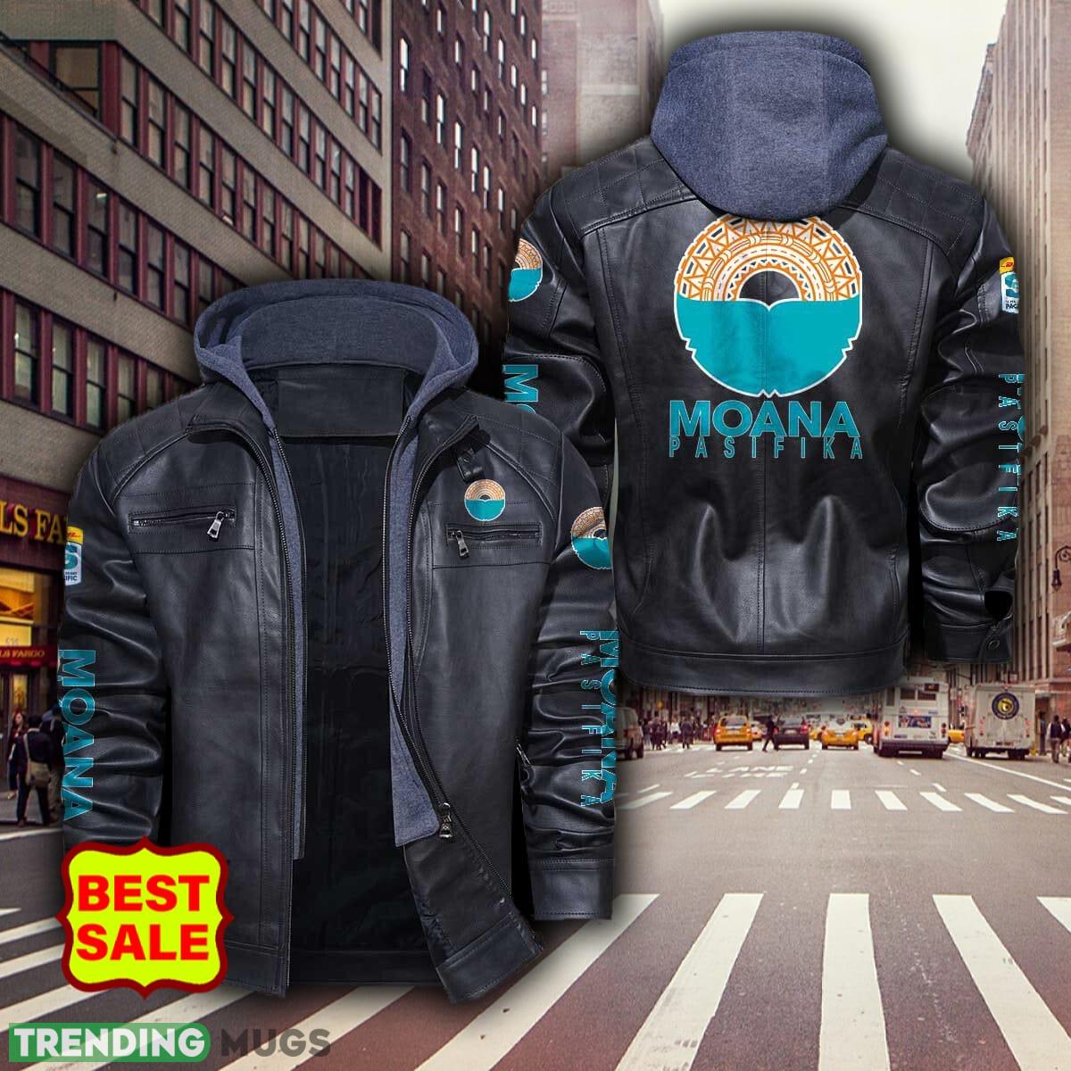 Super Rugby Moana Pasifik Big Logo Brown And Black Leather Jacket Men Women - Super Rugby Moana Pasifik Leather Jacket_1