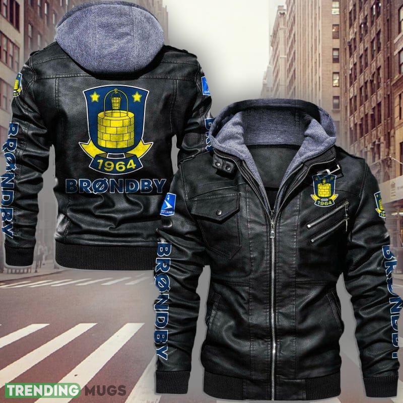 Superliga Brøndby IF Design 3 Teams Logo Brown And Black Leather Jacket - Superliga Brøndby IF Leather Jacket_1