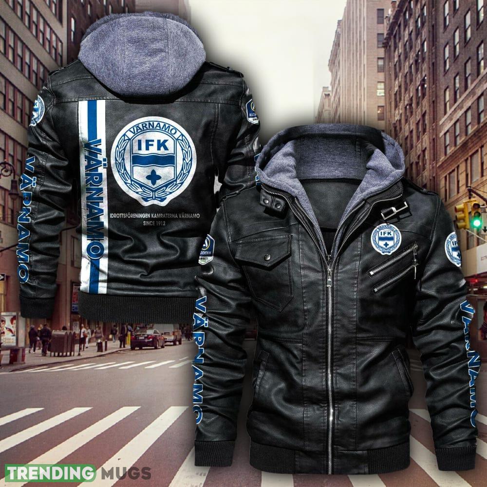 Swedish Fotbollsallsvenskan IFK Värnamo Design 9 Teams Logo Brown And Black Leather Jacket - Swedish Fotbollsallsvenskan IFK Värnamo Leather Jacket_1 Swedish Fotbollsallsvenskan IFK Värnamo Design 9 Teams Logo Brown And Black Leather Jacket - Swedish Fotbollsallsvenskan IFK Värnamo Leather Jacket_1