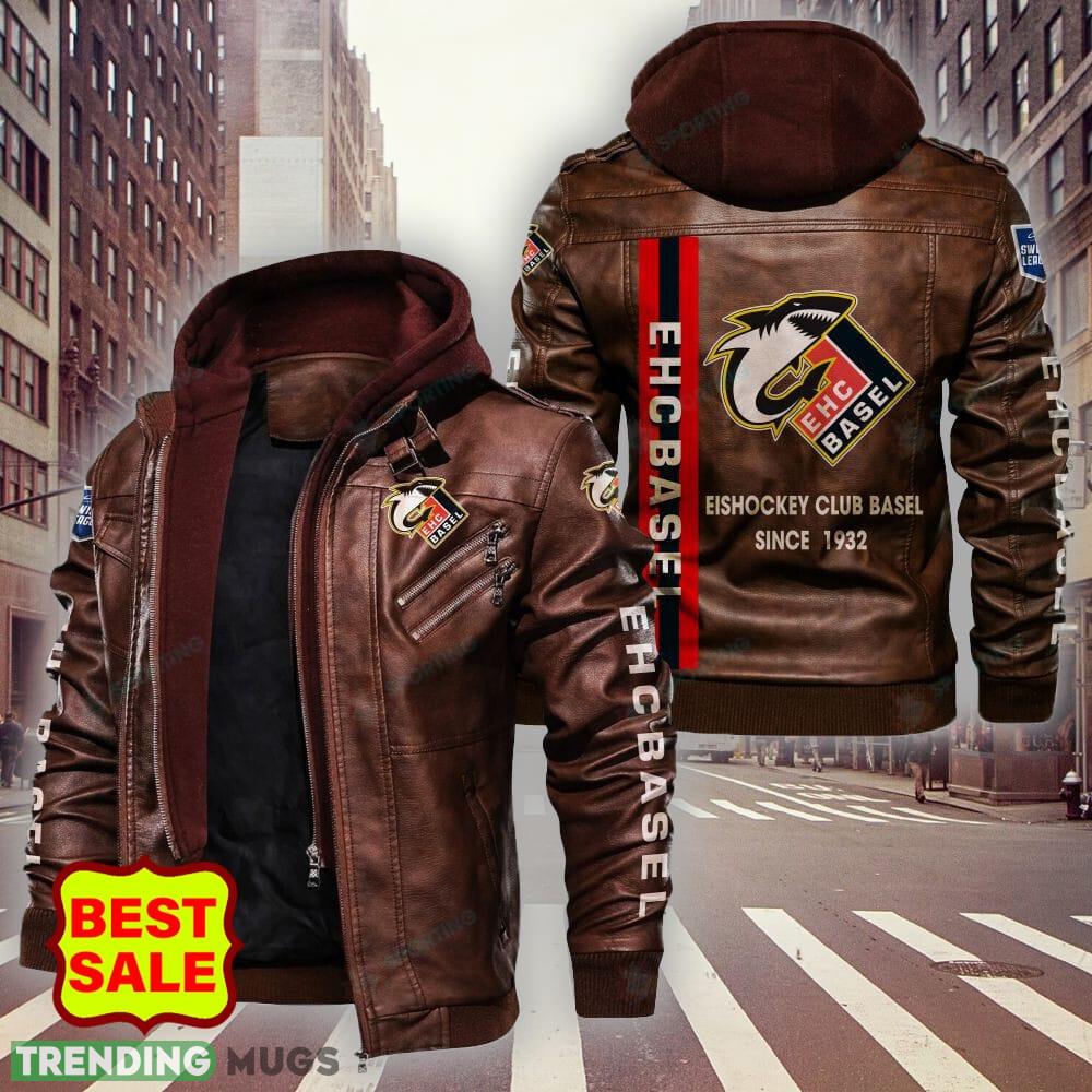 Switzerland EHC Basel Logo 7 Brown And Black Leather Jacket For Men And Women 2D Leather Jacket Switzerland EHC Basel Logo 7 Brown And Black Leather Jacket For Men And Women 2D Leather Jacket