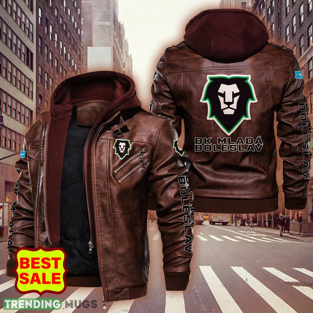 Tipsport extraliga And Chance Liga BK Mladá Boleslav Logo Brown And Black Leather Jacket For Fans 2D Leather Jacket Tipsport extraliga And Chance Liga BK Mladá Boleslav Logo Brown And Black Leather Jacket For Fans 2D Leather Jacket