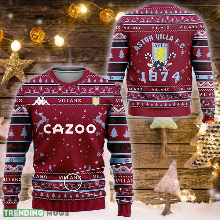 Aston Villa FC Claret Blue Ugly Christmas Sweater Design Sweatshirt For Fans Gift - Aston Villa FC Claret Blue Ugly Christmas Sweater Design Sweatshirt For Fans Gift