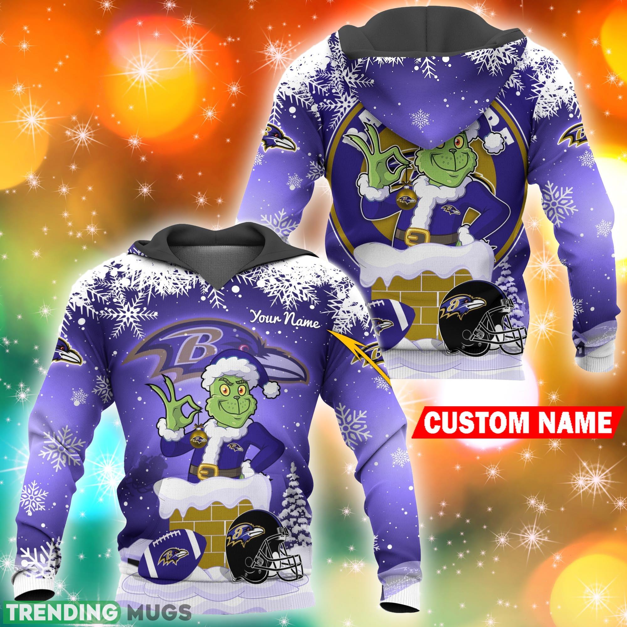 Baltimore Ravens NFL Christmas Grinch in Chimney 3D Hoodie Pullover Prints Custom Name - Baltimore Ravens NFL Grinch in Chimney 3D Hoodie Pullover Prints Custom Name Photo 2