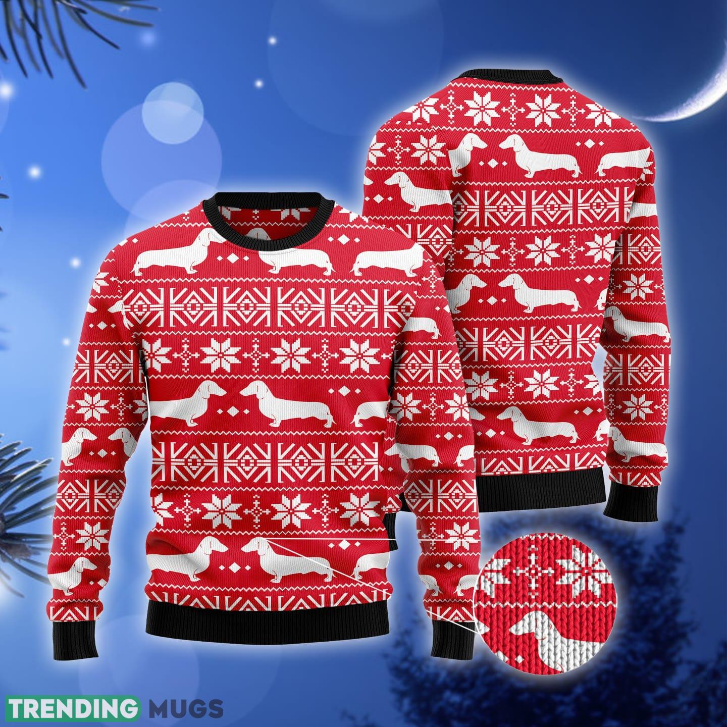 Dachshund Red Pattern Ugly Christmas Sweater Gift Men Women 3D Sweater Dachshund Red Pattern Ugly Christmas Sweater Gift Men Women 3D Sweater